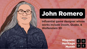Downloadable PDF poster featuring John Romero who is an influential game designer